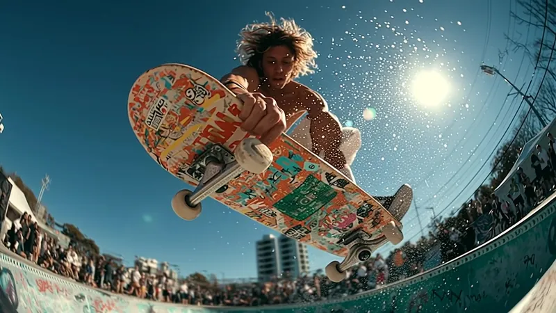 Skateboarder in mid-air above a bowl